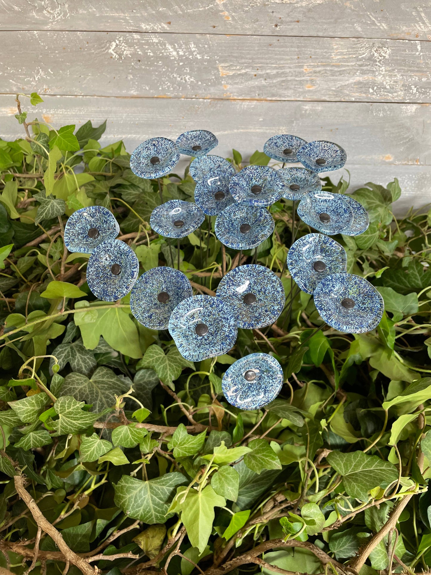 CARNEOL GLASS - Small Glass Flower For Inside In Transp.-D.Blue-L.Blue