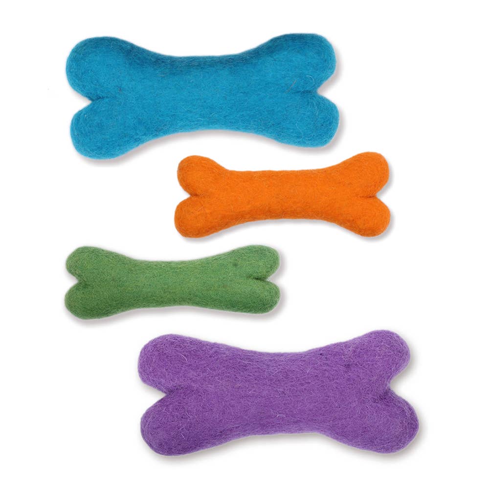 Ethical Global - Eco Wool Dog Bones/Toys: Fun Colors (Fair Trade): Orange / Large