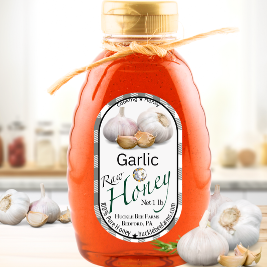 Huckle Bee Farms LLC - Garlic Infused Raw Honey: 1 lb Bottle