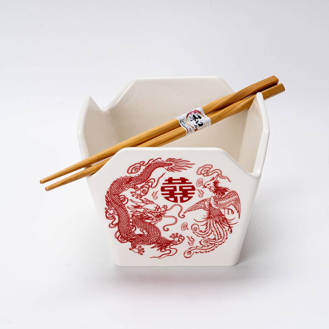 Urban Tokyo - 16oz 5"W x 4"H Takeout Box Serving Bowl With Chopsticks Phoenix (1/16)