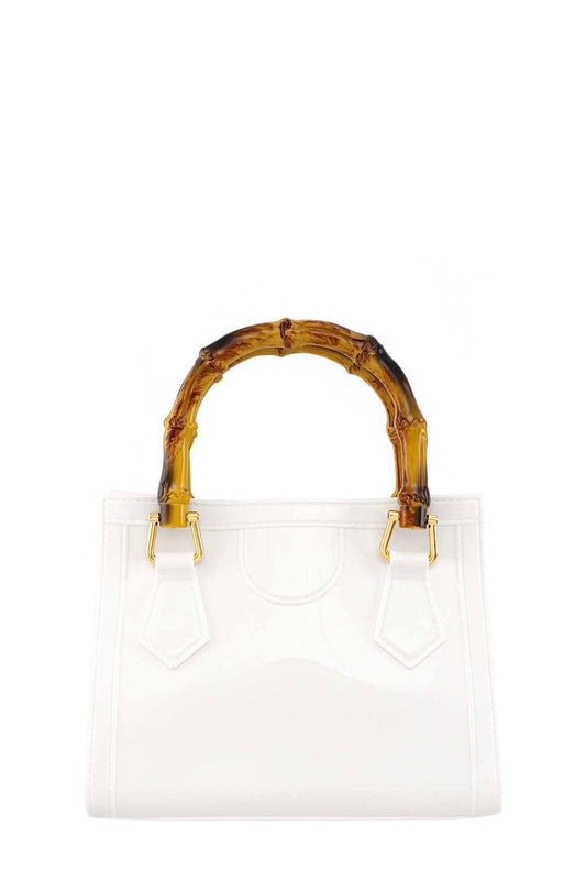 anbfashion - SQUARE SHAPE AND BAMBOO HANDLE JELLY BAG 2326: White