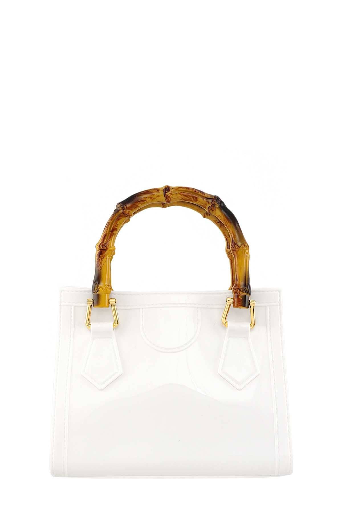 anbfashion - SQUARE SHAPE AND BAMBOO HANDLE JELLY BAG 2326: Black