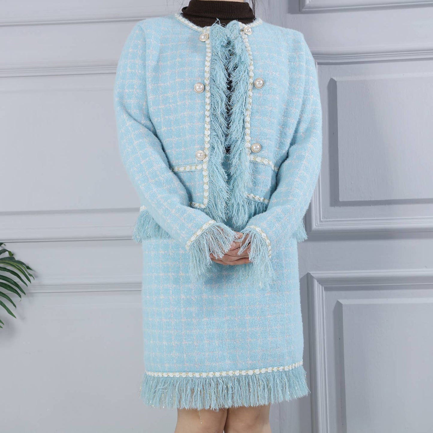 PEACH ACCESSORIES - SD194 Matching set soft cardigan and skirt in Blue