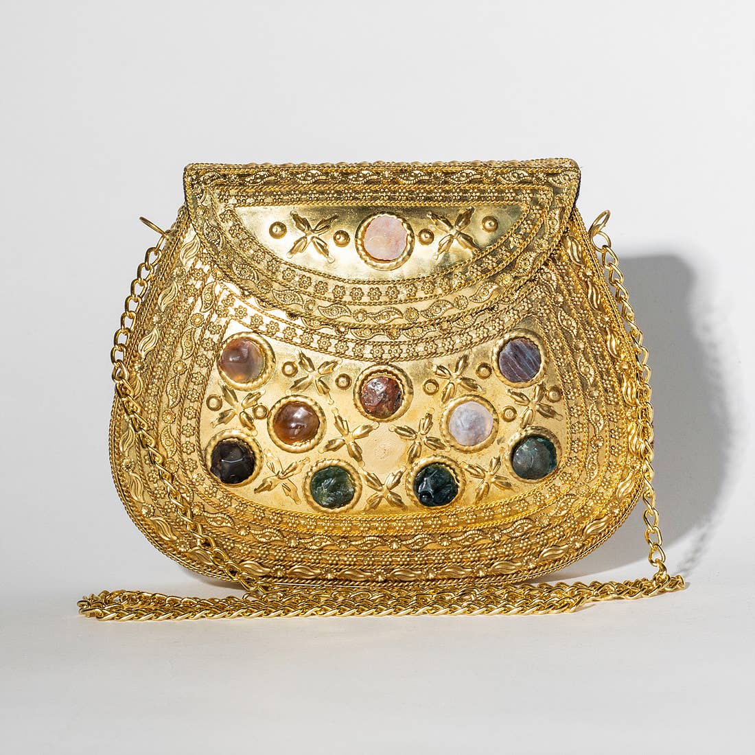 Gypsie Jane - Stone detailed vintage metal bag: GOLD / ONESIZE