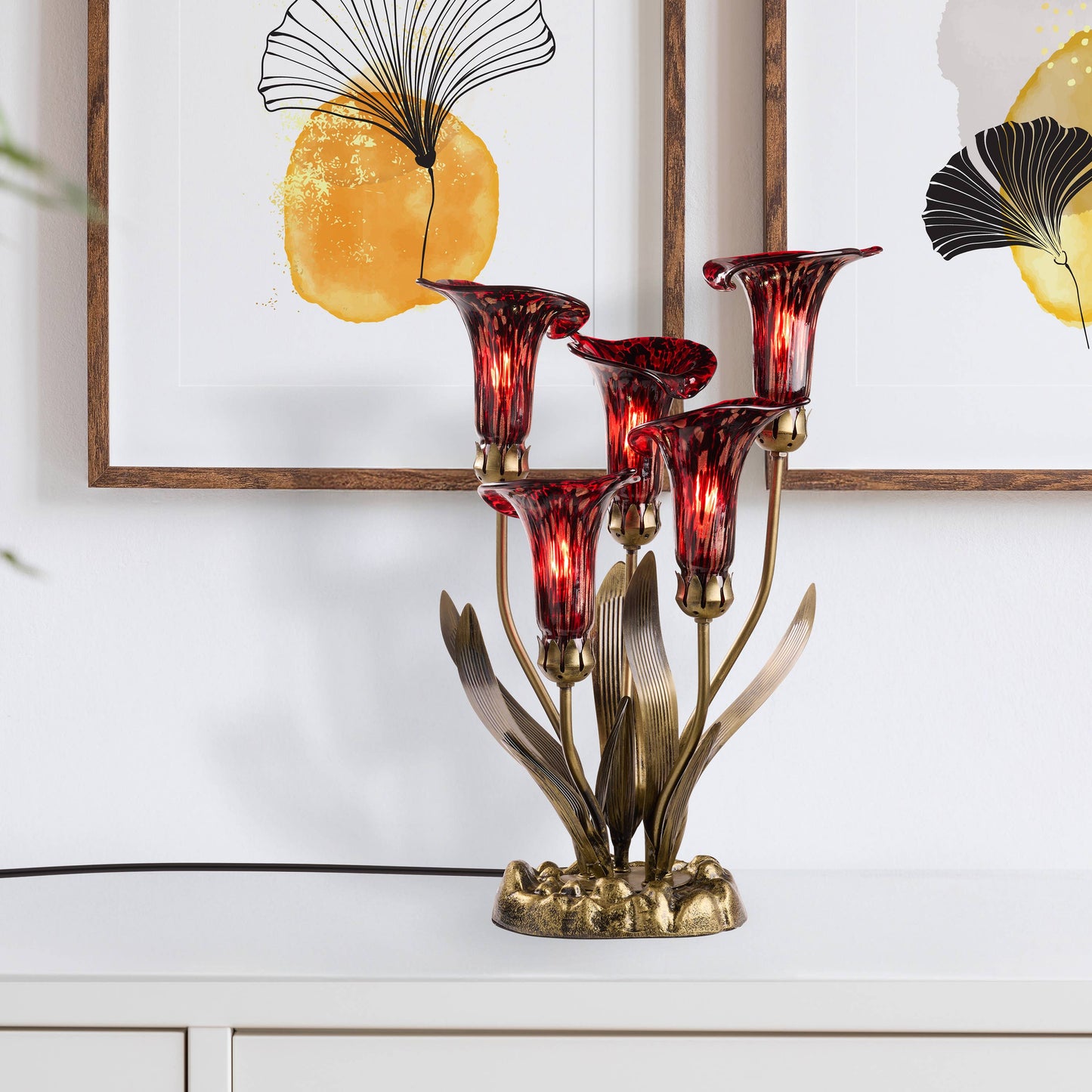 River of Goods - 20"H Red Hand Blown Glass 5 Calla Lily Uplight Accent Lamp