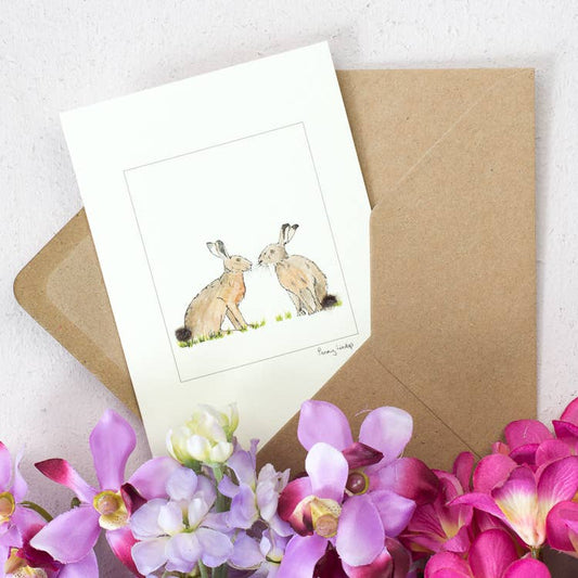 Papersheep UK - Hares Greeting Card with Wool Finish | C6 Greeting Card