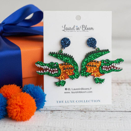 Laurel in Bloom - Quinn Glitter Mascot Gator Cutout Earrings: Gator A