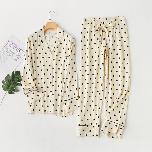 DrifWoo - Chic Dot Delight Viscose Pajama Set – Luxe Comfort for Women: L