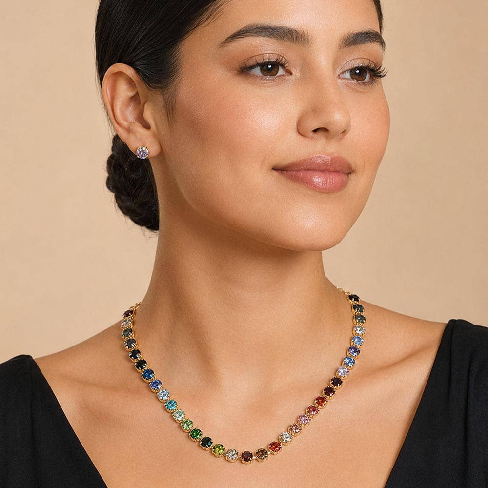 Sensibling Corp. - Round Stone Cluster Link Tennis Chain Evening Necklace: Gold,Multi