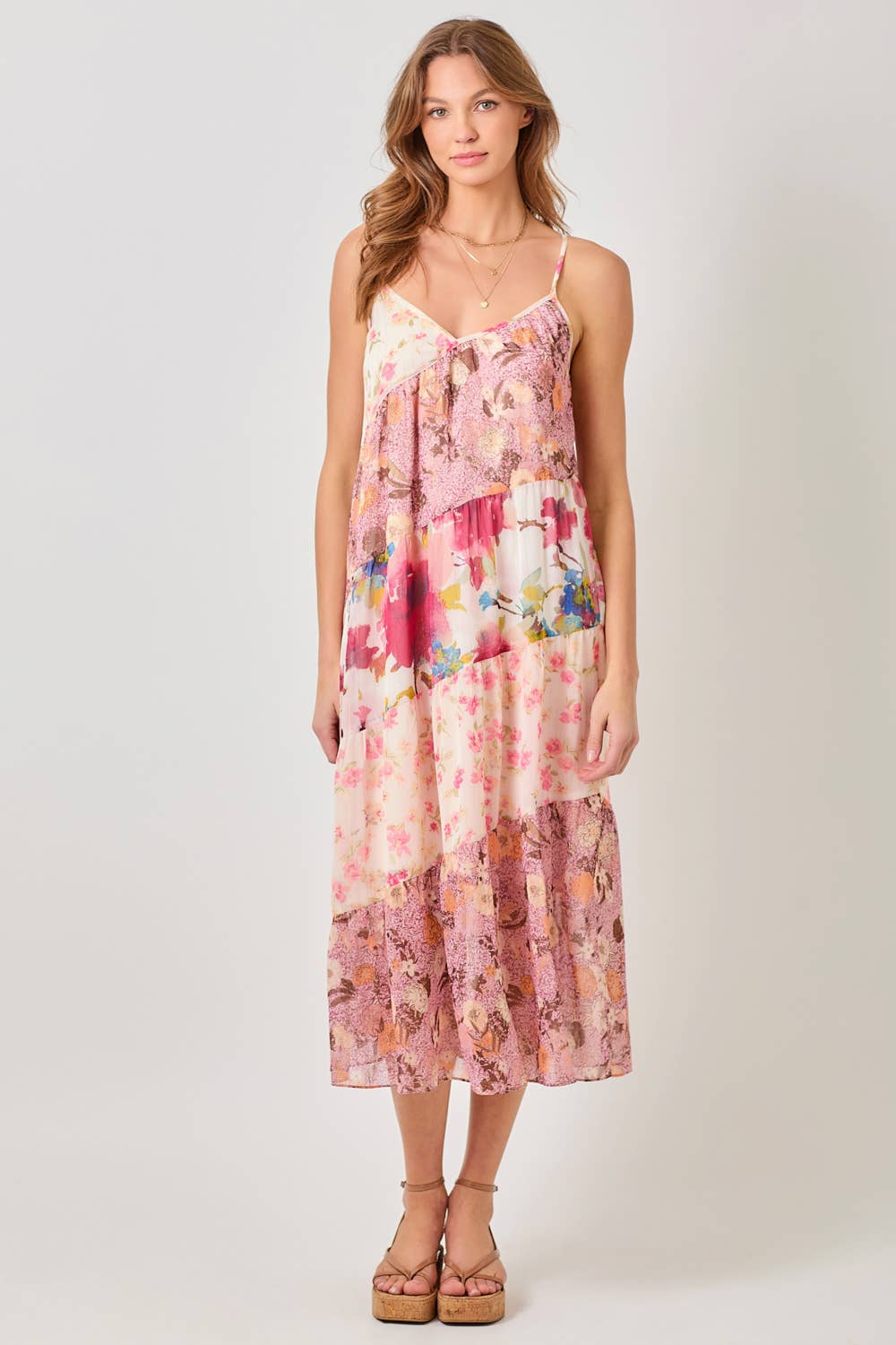 Mystree - 60071 Print Mixed Maxi Dress: Lavender Mix / Small