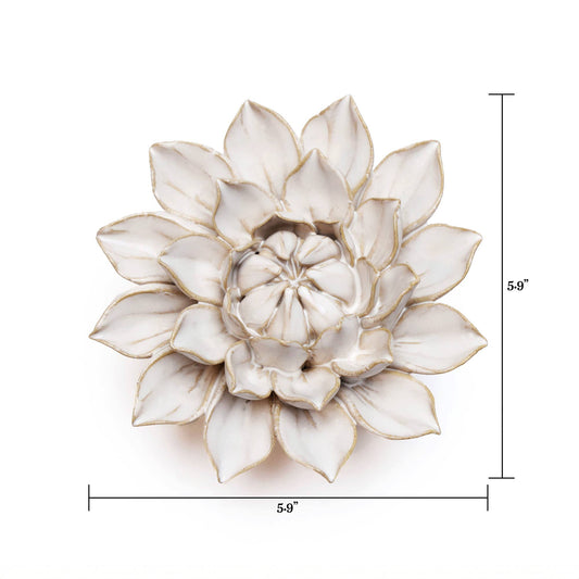 Chive - Coastal White Ceramic Flowers For Tabletop Or Wall Hanging: Ivory Dahlia