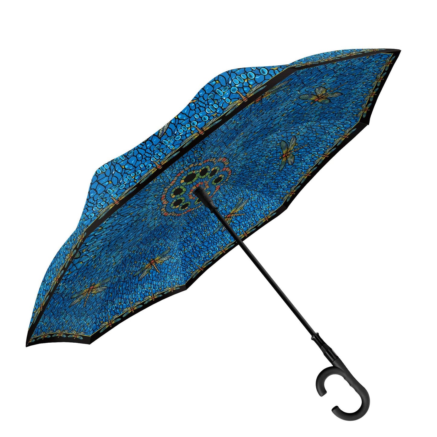 RainCaper - Tiffany Dragonfly Multi Reverse Inverted Umbrella – Hands-Free, Windproof Design