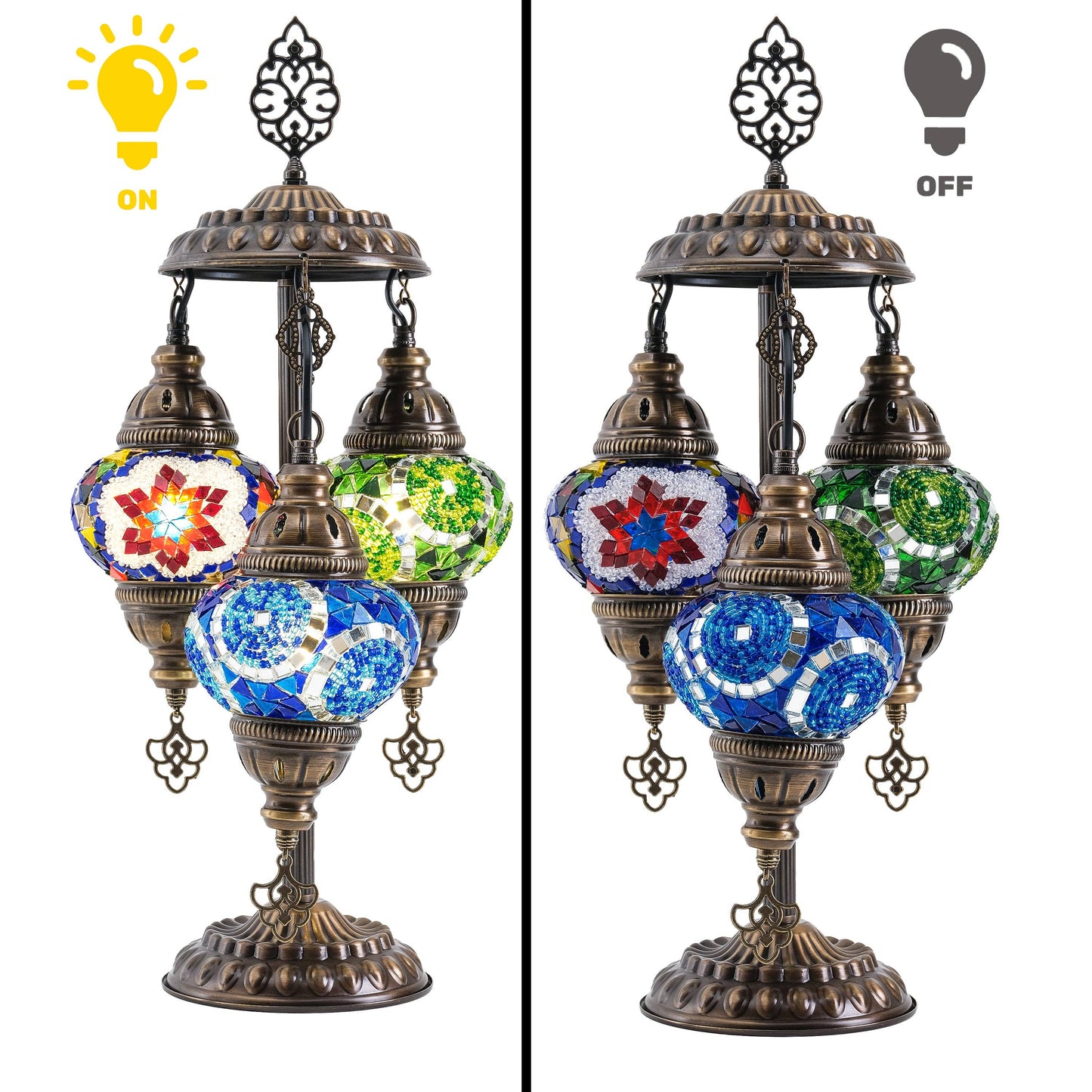 Mozaist - 3-Globe Turkish Mosaic Table Lamp (Multicolor)