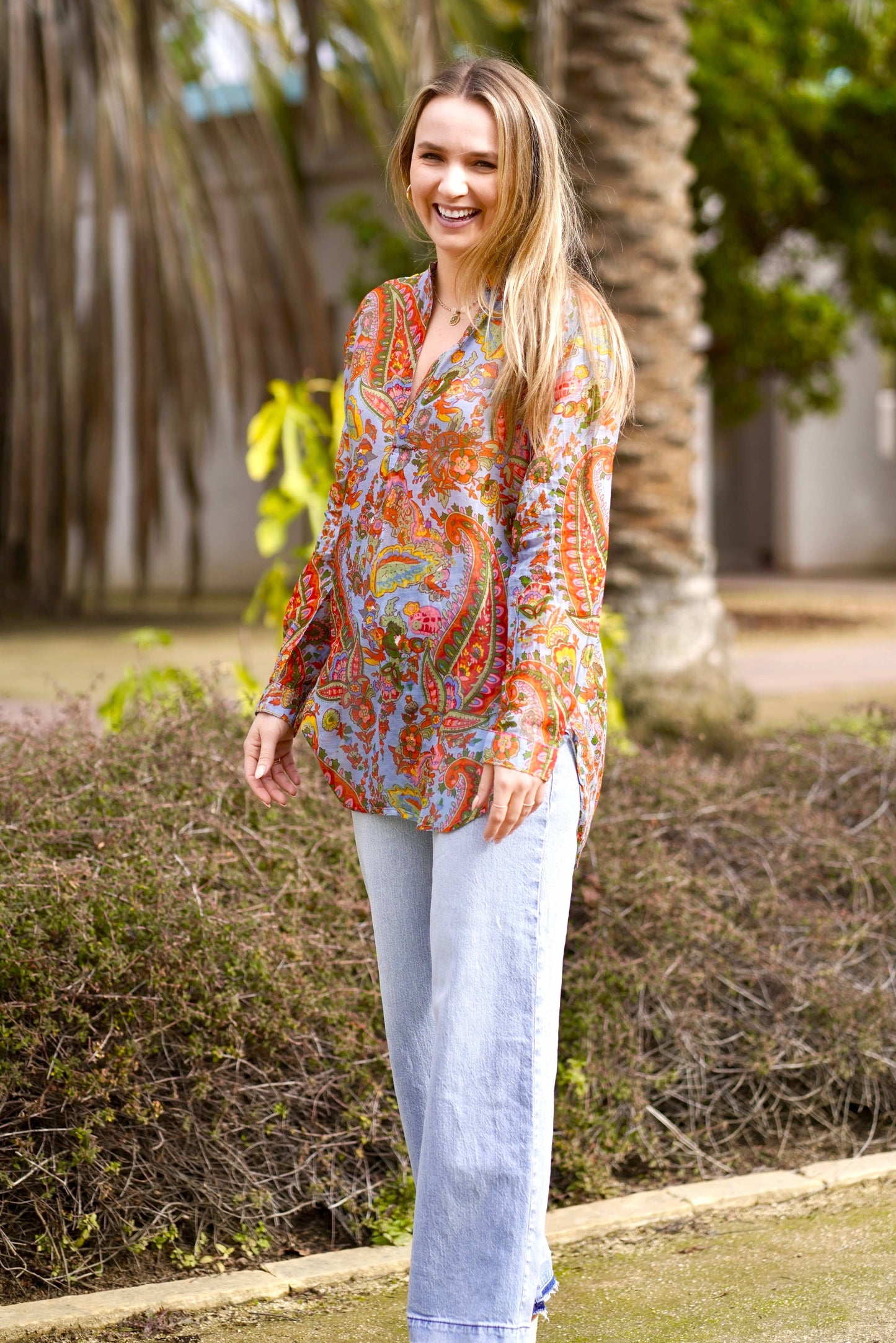 Dolma - Anoushka Printed Paisley Top Blue: Blue / S