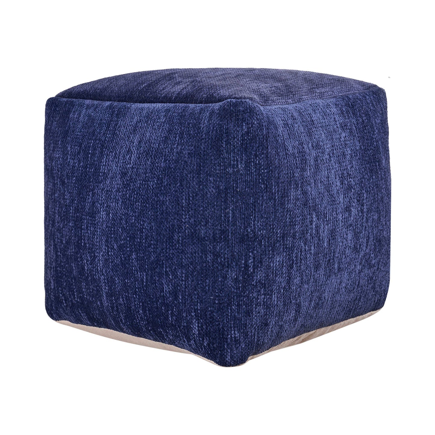 LR Home - Yaar Transitional Solid Chenille Indoor Pouf: Navy