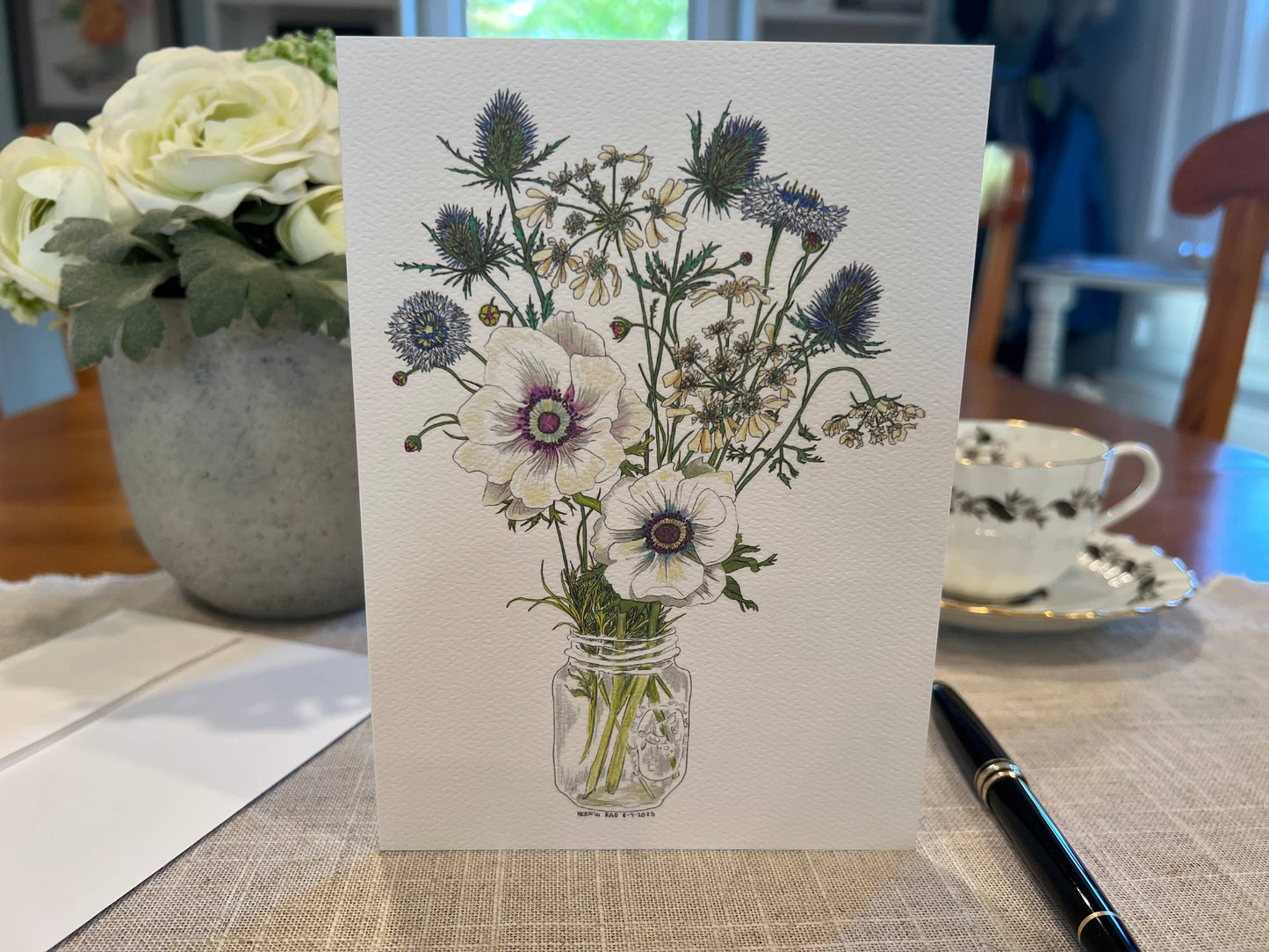 Vivid Cottage - Anemones & Thistle - card