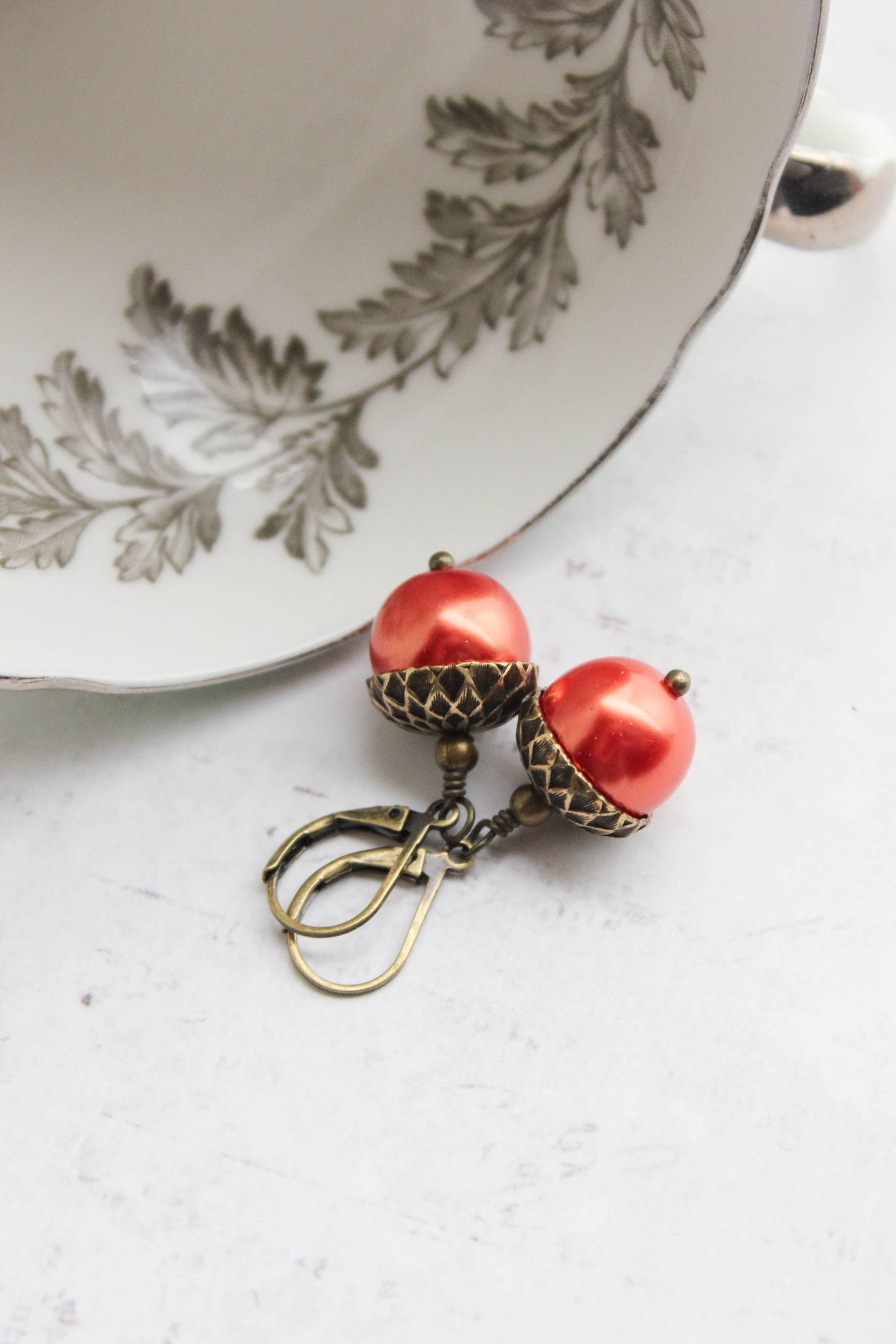 A Pocket of Posies - Pearl Acorn Earrings - ANTIQUED BRASS (23 colors): 4) Pink Champagne