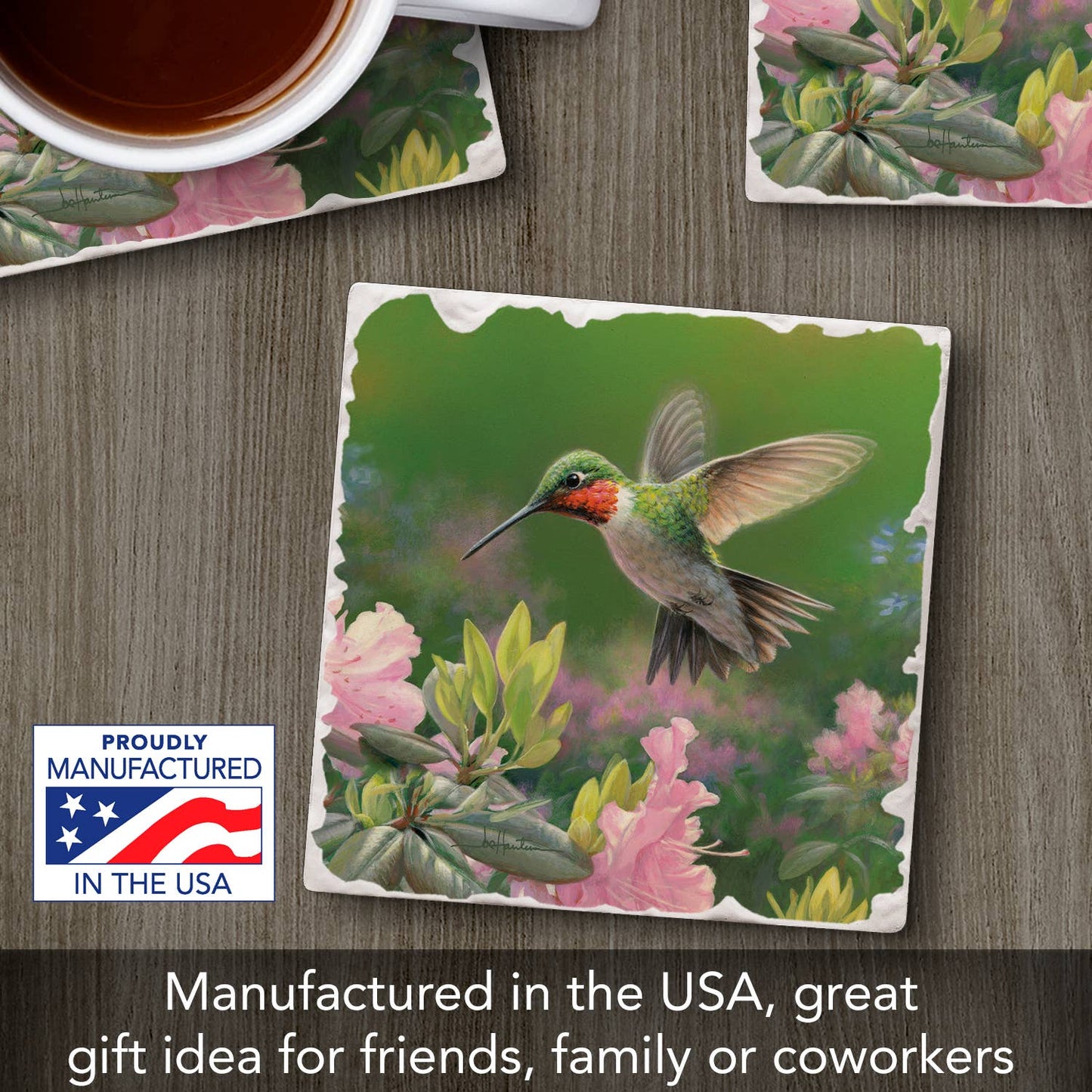 CounterArt/Highland Home/Thirstystone - Hummingbird #1 Single Absorbent Stone Tumbled Tile Coaster