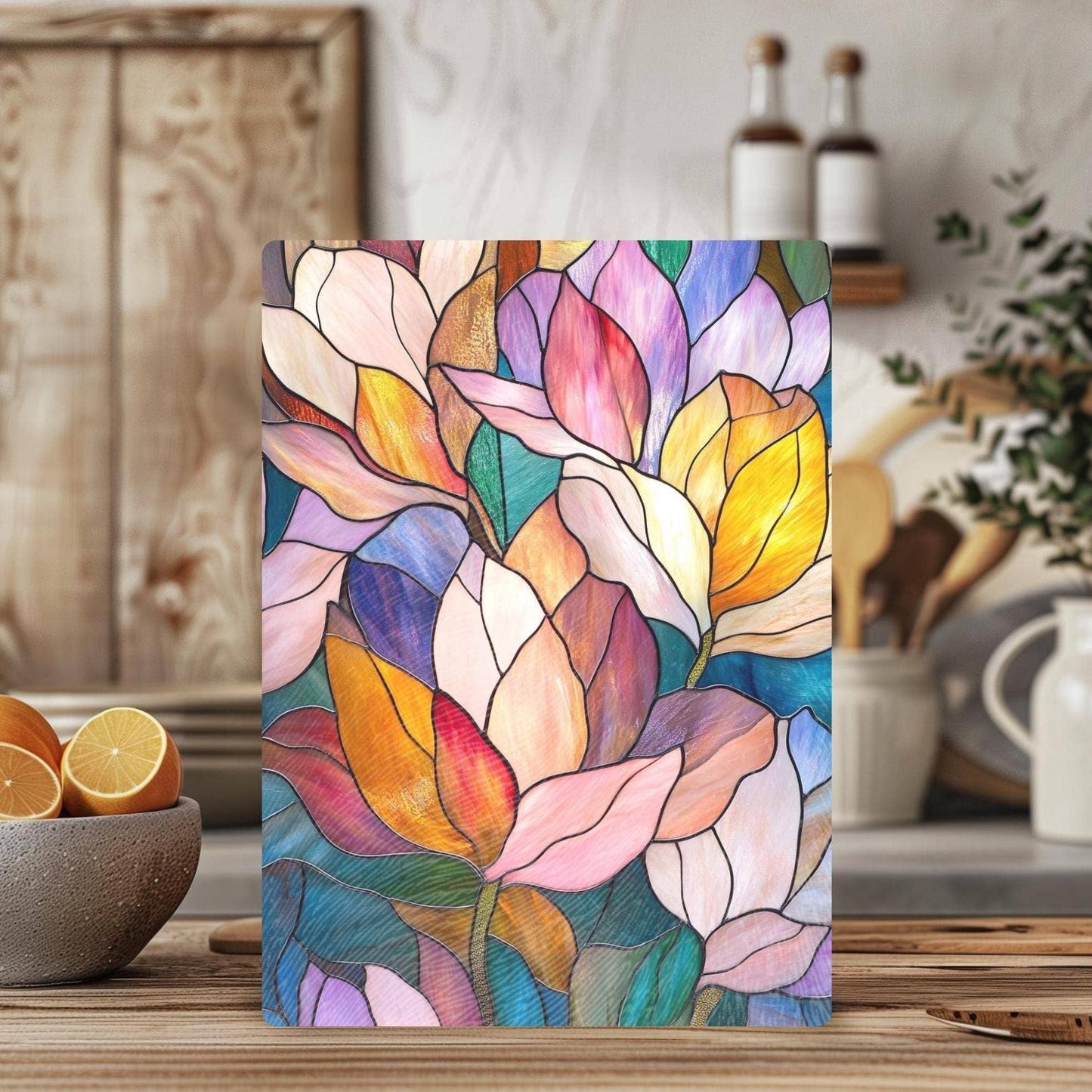 Fernville Creations - Imitation Stained Glass Flower Charcuterie Serving Tray: 12x15 Inch