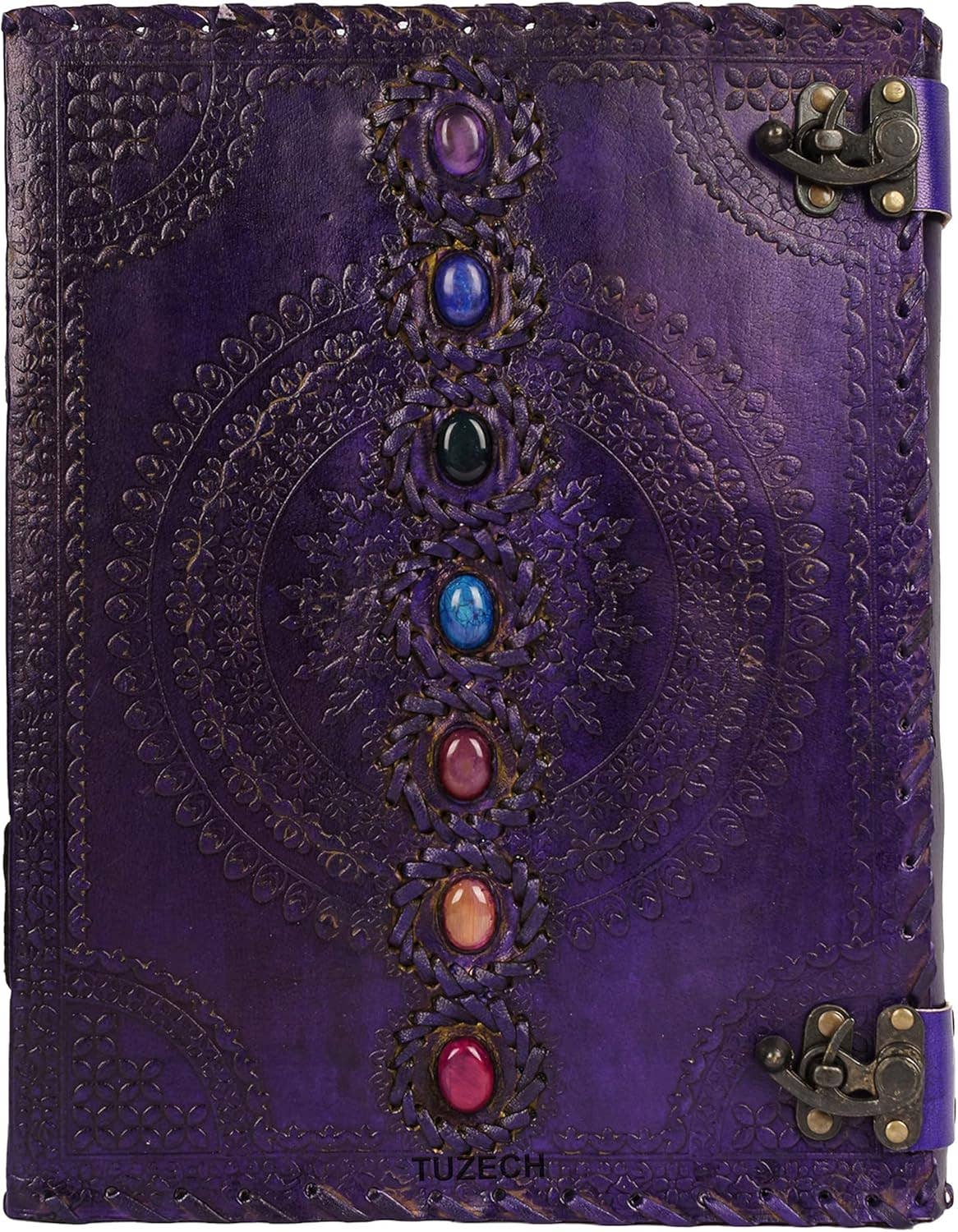 Immart Global LLC - Seven Chakra Leather Journal – Handmade Embossed Diary 13": Purple / Unlined