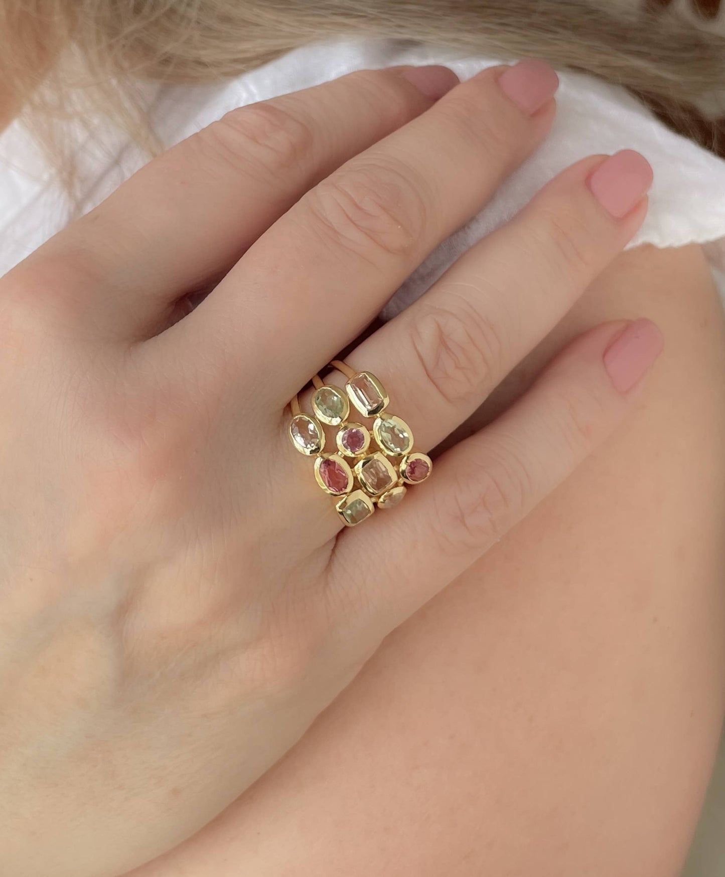 AJS Design Studio - 
Elegant Trio Gemstone Ring: Size 6