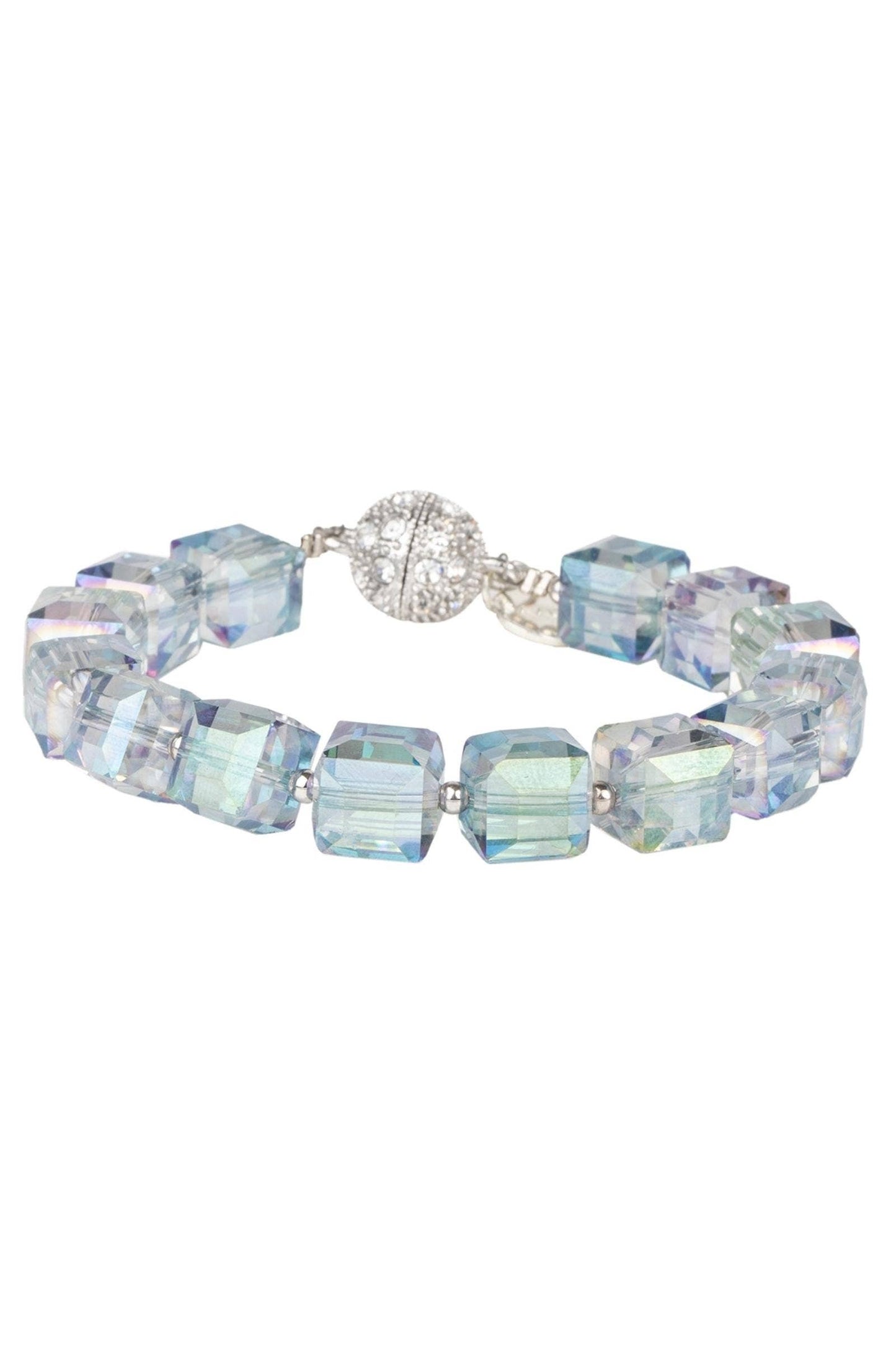 SAACHI - Faceted Bead Stretch Bracelet With Magnetic Clasp: White