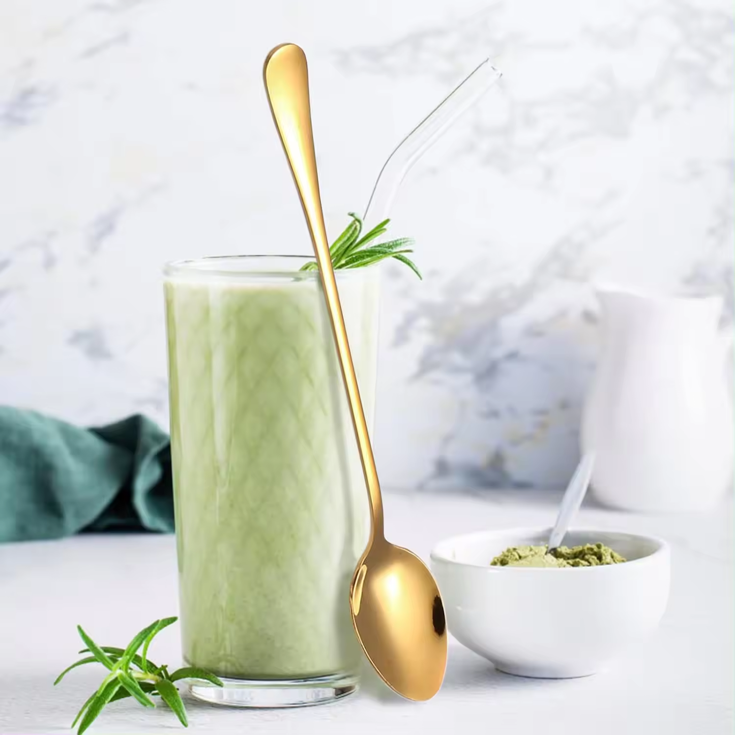 Sostraw & SmartThings - Long Spoon - 2 shapes - 4 colors - Coffee, Tea, Ice cream: Rose Gold / Pointed Head