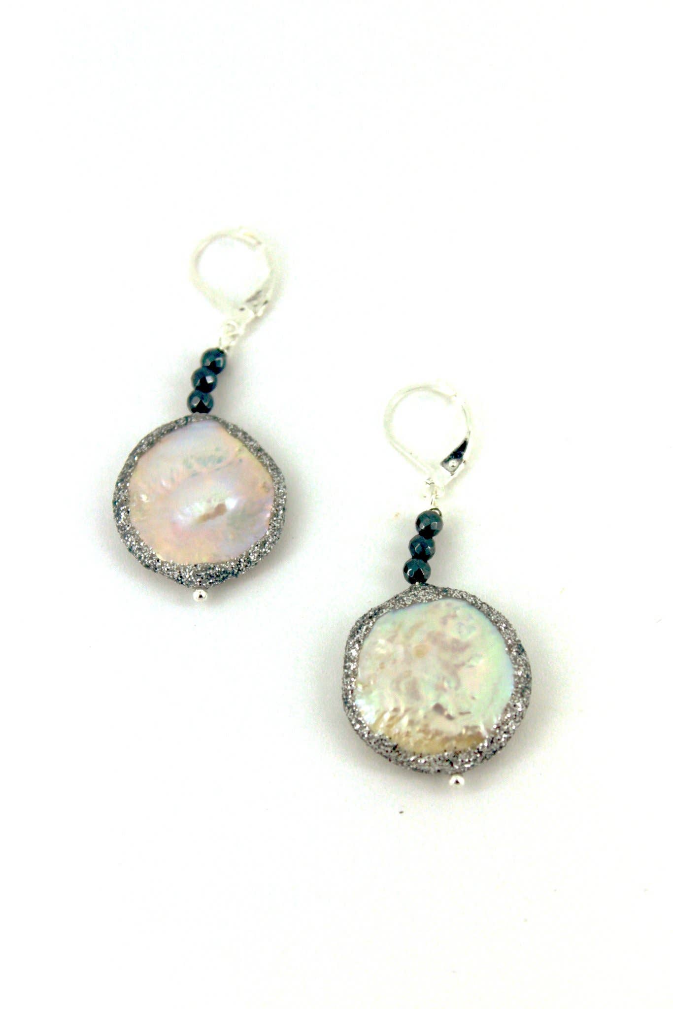 Sea Lily - A200 E - Slate Crystal Earring with Round FW Pearl
