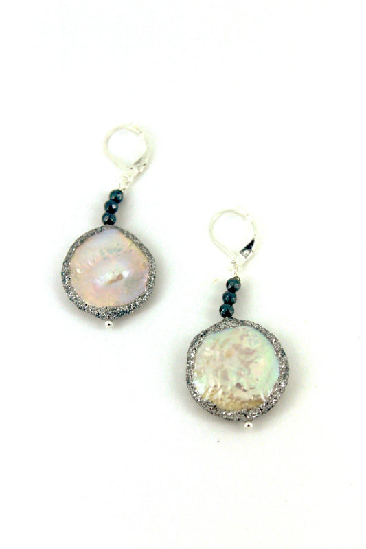 Sea Lily - A200 E - Slate Crystal Earring with Round FW Pearl