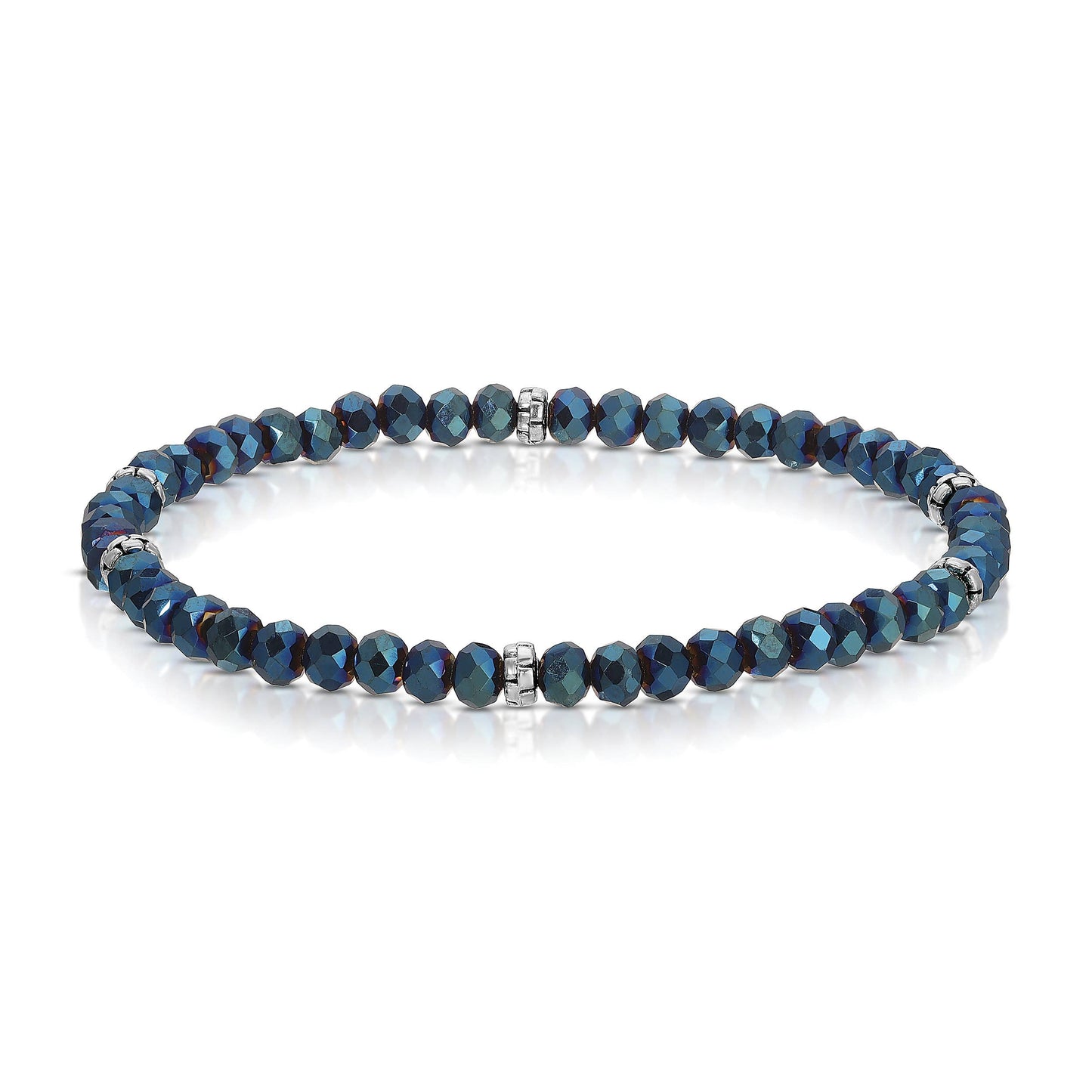 My Fun Colors - Mini Crystal Beaded Stretch Bracelet | So Many Great Colors!: Electric Navy+Silver Accent (MC809S)