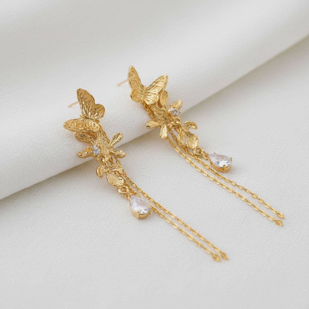 Ellemadera - Vintage-Inspired Butterfly Drop Earrings
