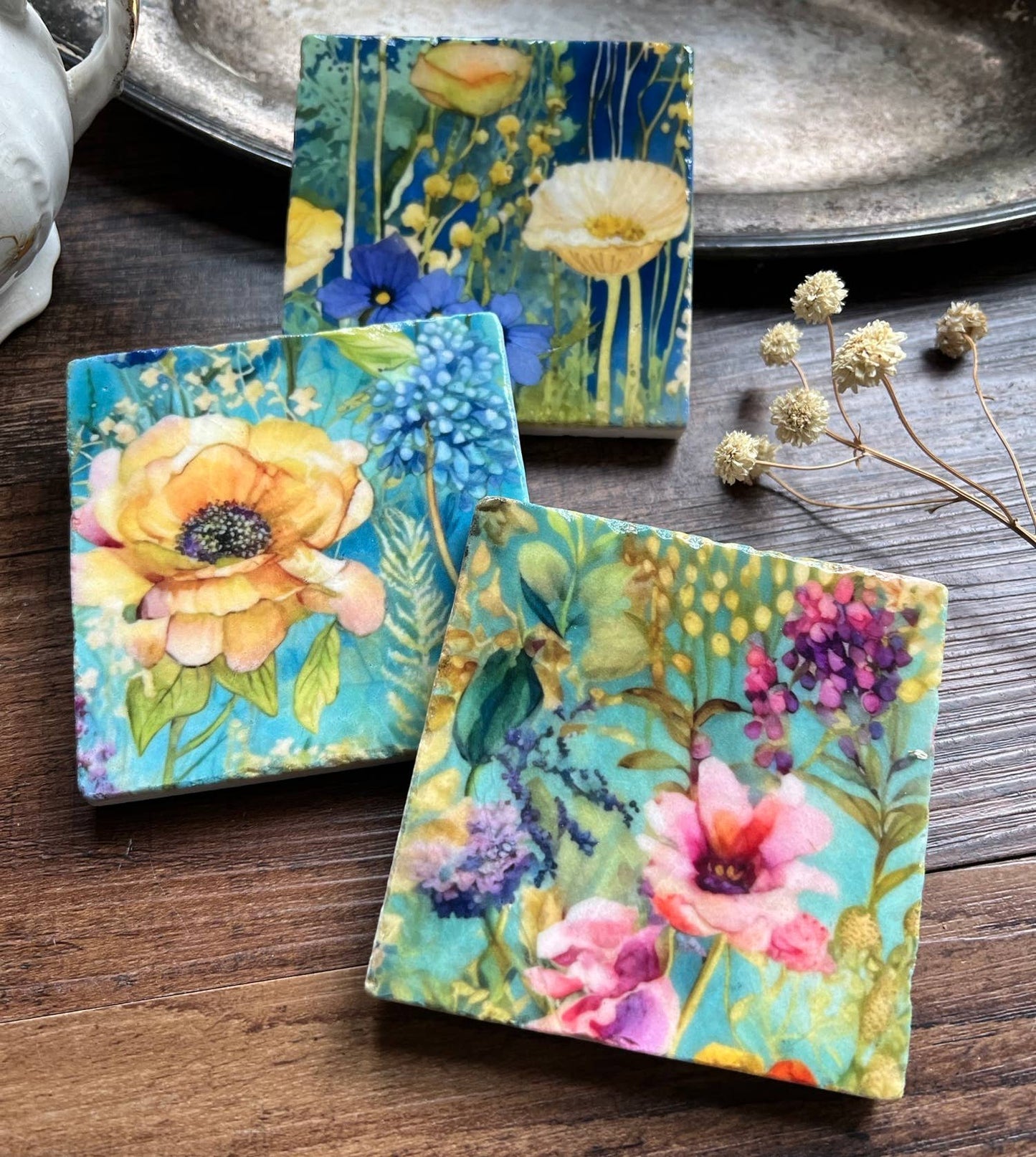 The Painted Lily - Watercolor Garden Sunshine stone coasters - case of 6