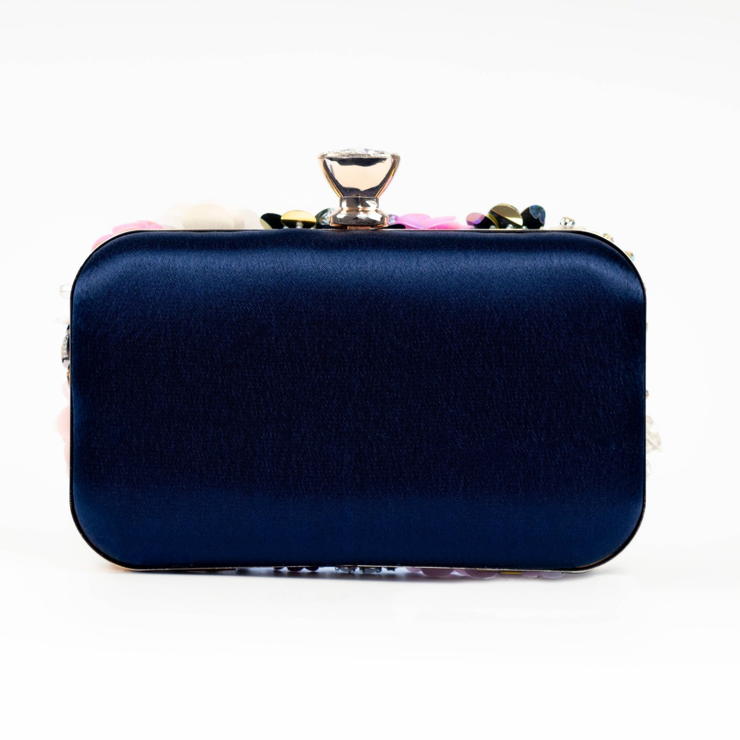 PEACH ACCESSORIES - K020 Floral Embellished Clutch Bag: Navy