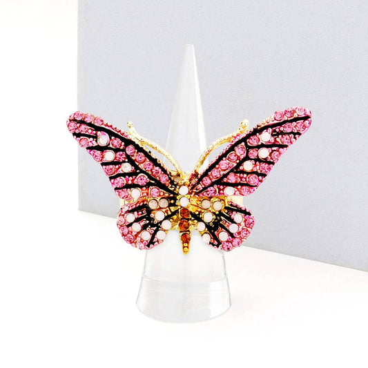 Sensibling Corp. - Crystal Pave Butterfly Stretch Ring: PK