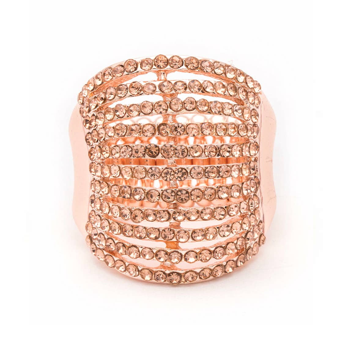 Artini Accessories - Layered Crystals Stretch Ring: Gold/Clear