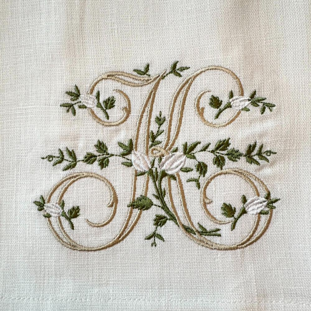 Arte Italica & Crown Linen Designs - Floral Monogram Linen Towel: L