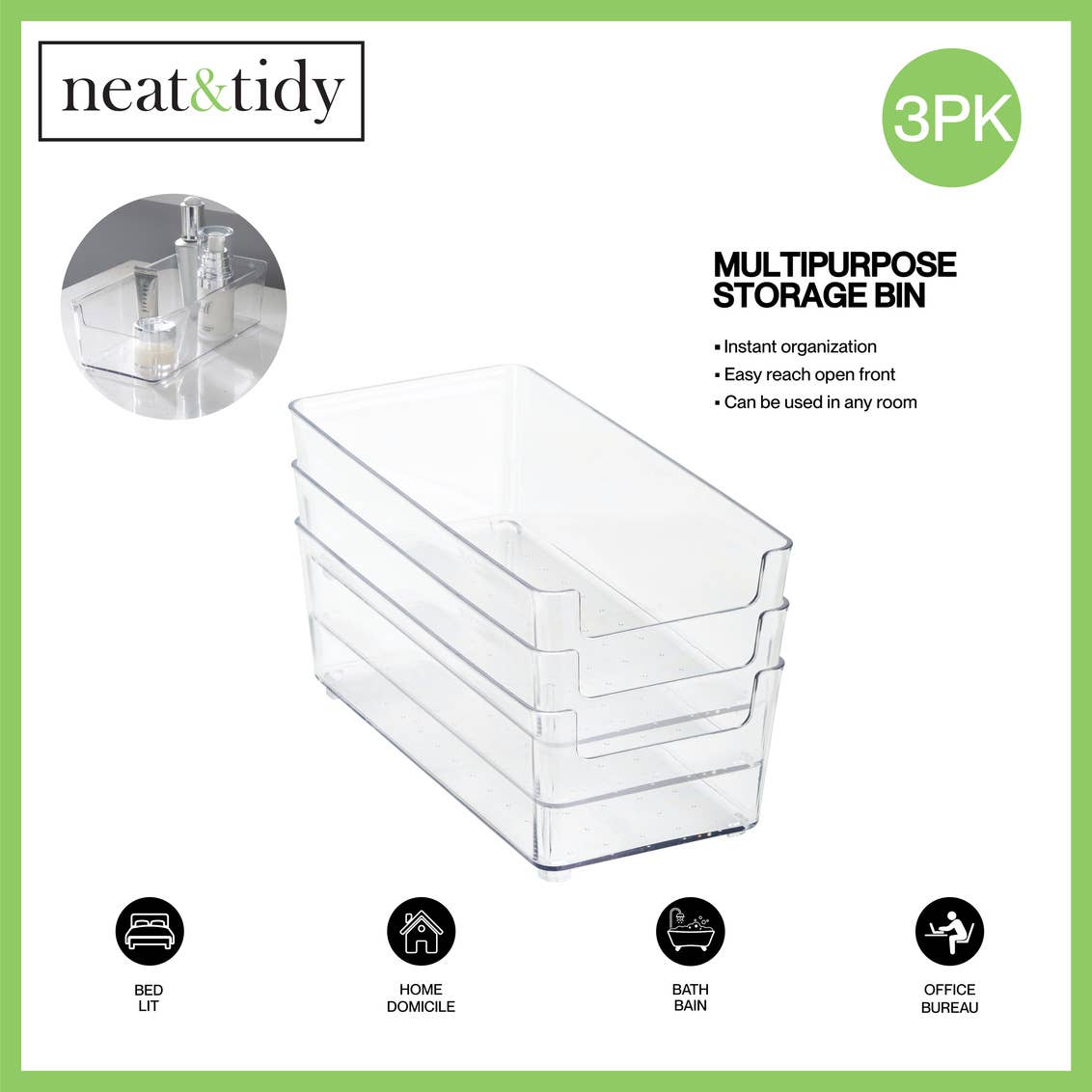 Moda at Home Enterprises, Ltd - N&T 3PK PET SMALL RECTANGLE STORAGE BINS CLEAR