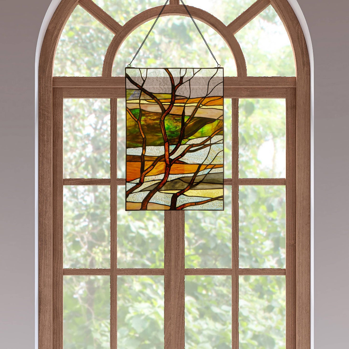 River of Goods - 20"H Fall Treescape Stained Glass Window Panel