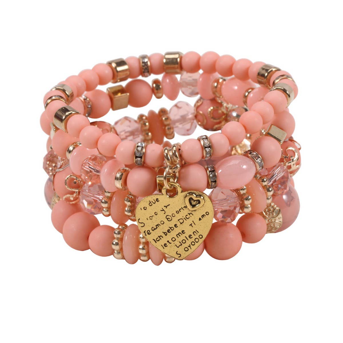 NINEXIS - CWMM10451_BOHO BEADED HEART BRACELET SET 4PCS ELASTIC: TYPE2 / (OS) 1