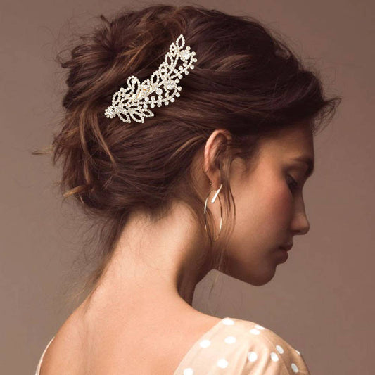 Sensibling Corp. - Round Stone Cluster Embellished Rhinestone Paved Hair Comb: Clear,Gold