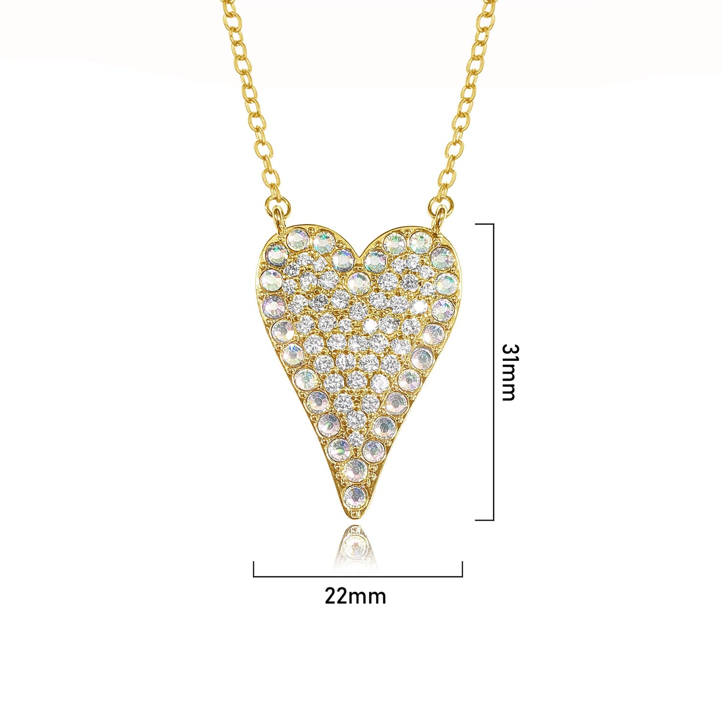Laudic Co - AB Cubic Zirconia Heart Necklace: Yellow Gold