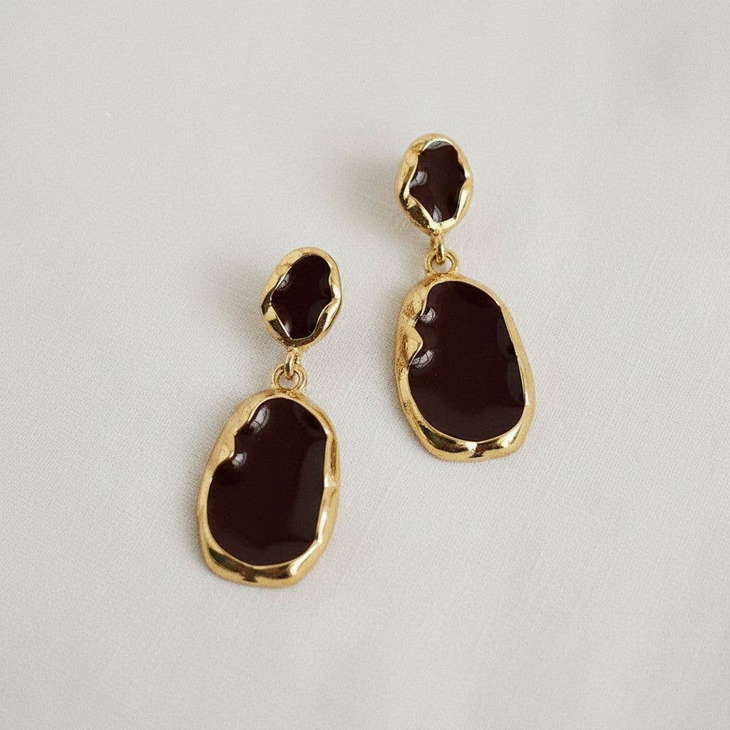 Ellemadera - Artistic Burgundy Drop Earrings with Unique Design