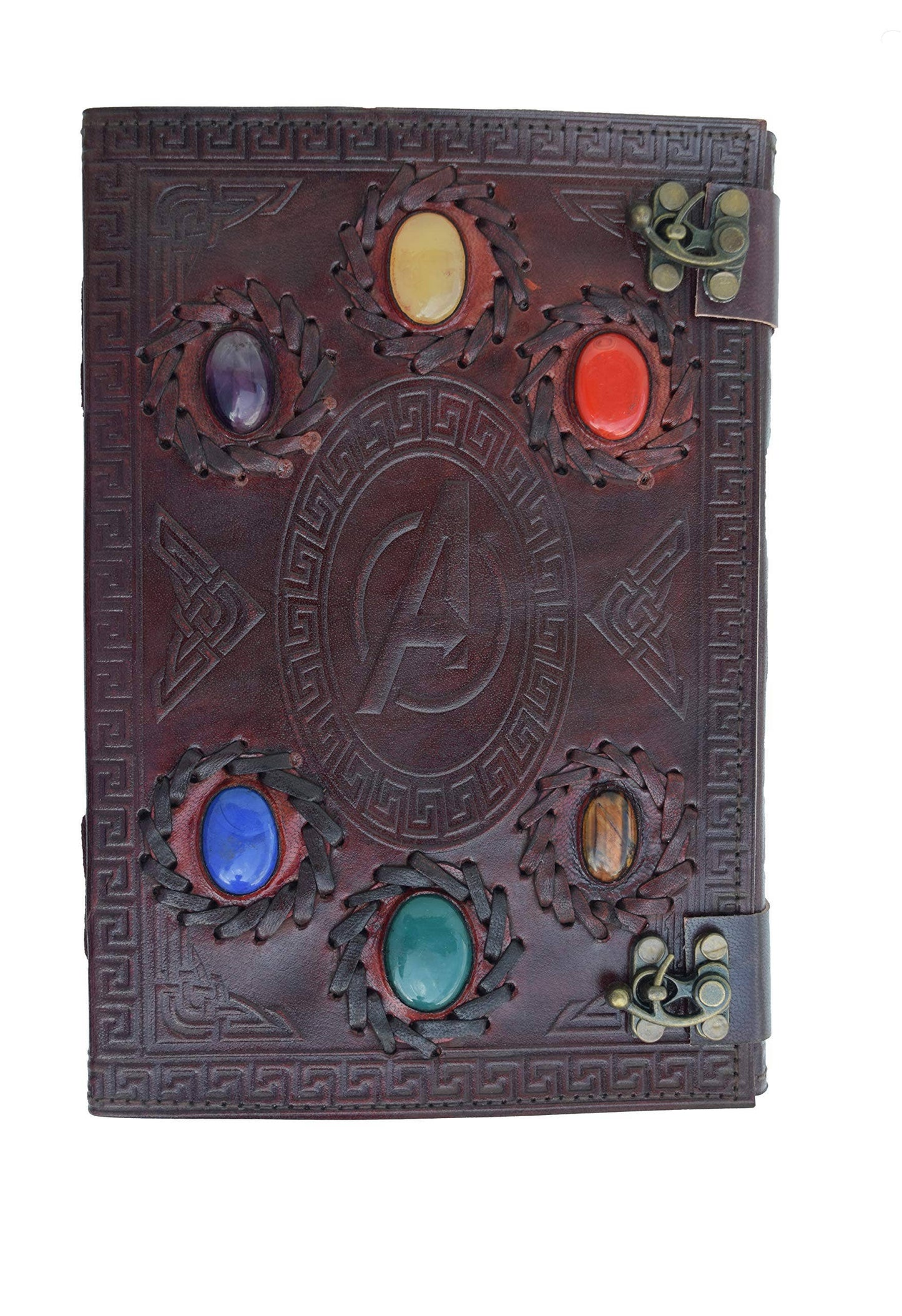 Immart Global LLC - Handmade Leather Journal With Avengers embossed Stone Diary: Brown / Unlined