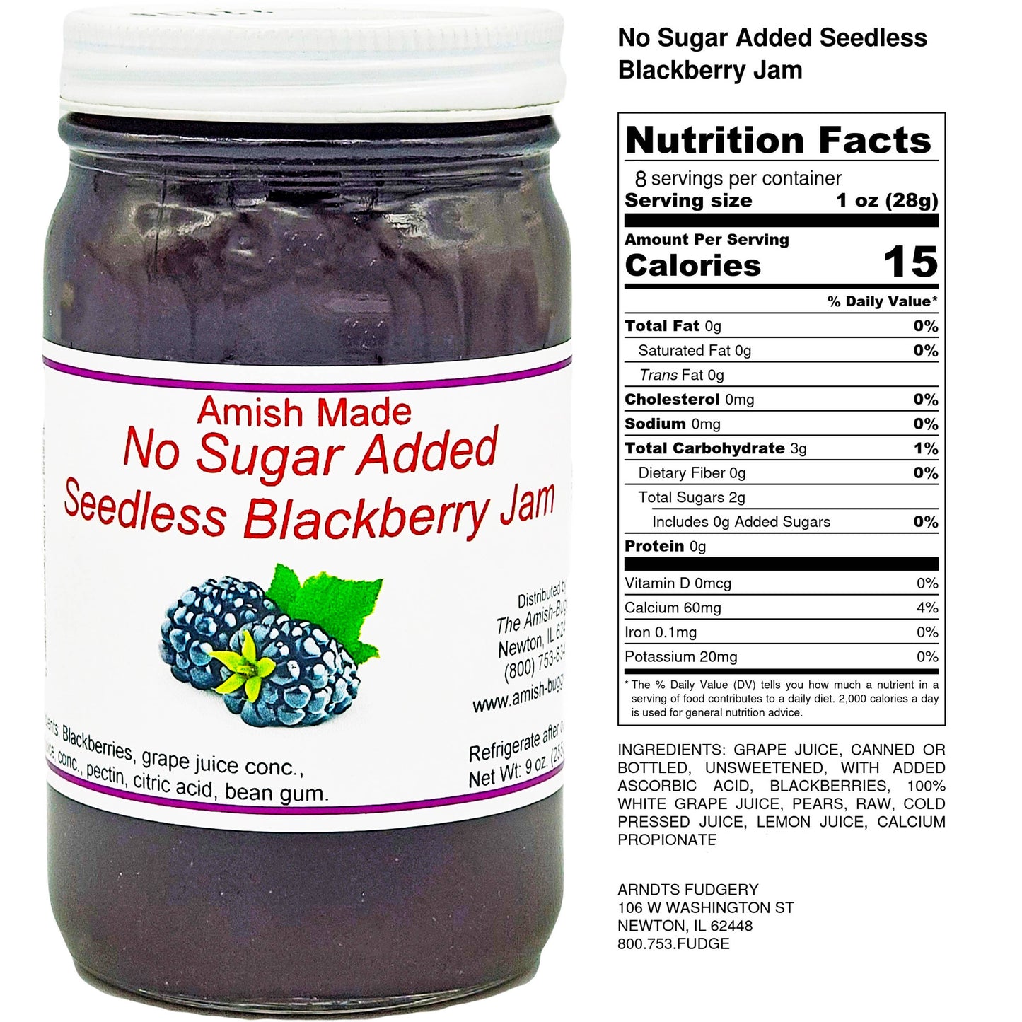 Arndt's Fudgery LLC - Amish Made No Sugar Added Jams 8 oz.: NSA Seedless Peach