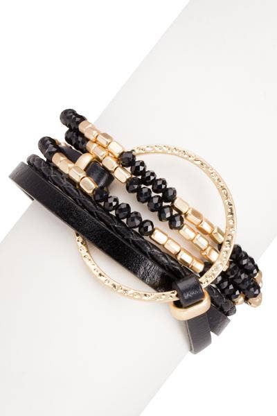 SAACHI - Metallic Go with the Flow Taupe Beaded Bracelet: Black gold