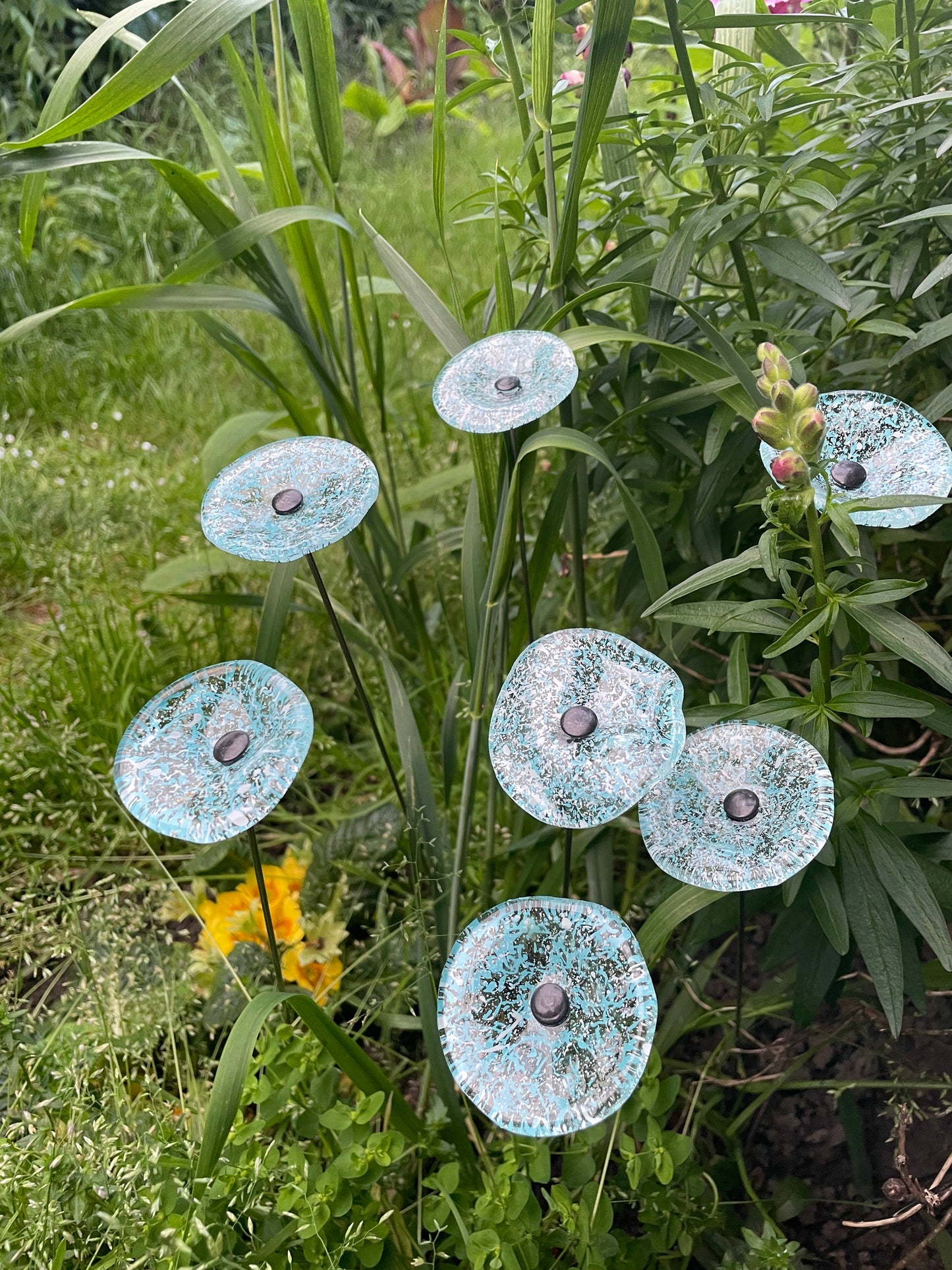 CARNEOL GLASS - Small Glass Flower For Inside In Transp.-Aqua-White