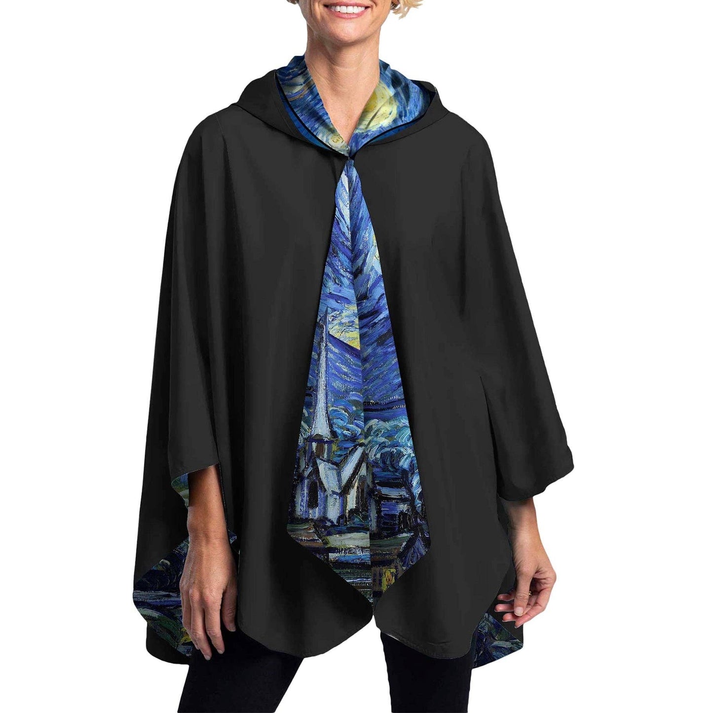 RainCaper - Van Gogh Starry Night Reversible Rain Cape – Lightweight Hooded Wrap for Women