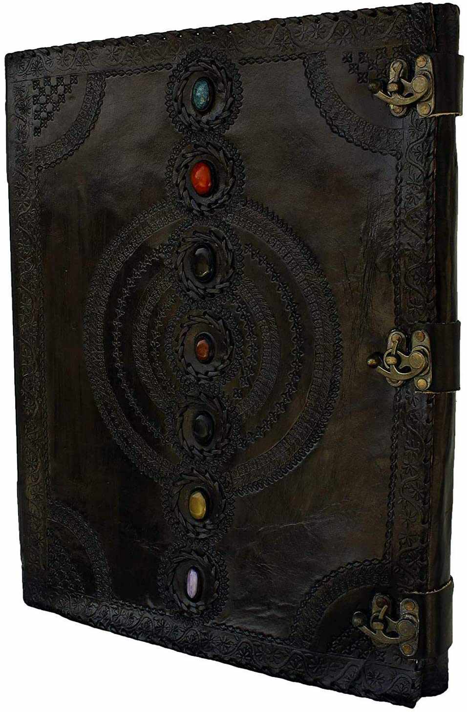 Immart Global LLC - Seven Chakra Leather Journal – Handmade Embossed Diary 13": Purple / Unlined