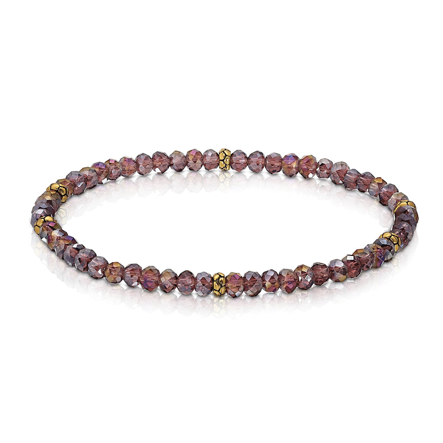 My Fun Colors - Mini Crystal Beaded Stretch Bracelet | So Many Great Colors!: Plum ab+Gold Accent (MC912G)