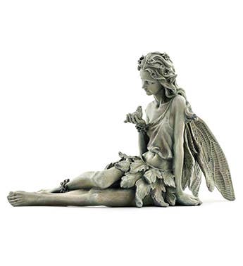 Napco - Figurine, Fairy Holding Bird Stone Color,Item #14100